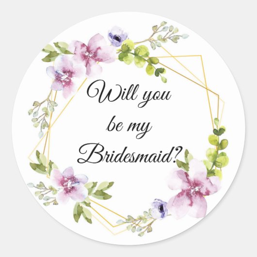 私の花嫁介添人は？ピンクの赤面の花 ラウンドシール (正面)