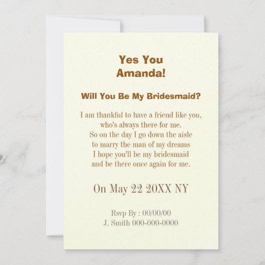 私の花嫁介添人/メイド・オブ・オーナー(花嫁付き添い人)の招待 招待状 (裏面)