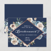私の花嫁付き添いのネイビー·ブルー·ニュートラル·フローラ インビテーションポストカード (正面/裏面)