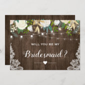私の花嫁付添人になってくれる？　素朴でロマンチックな花のデザイン 招待状 (正面/裏面)