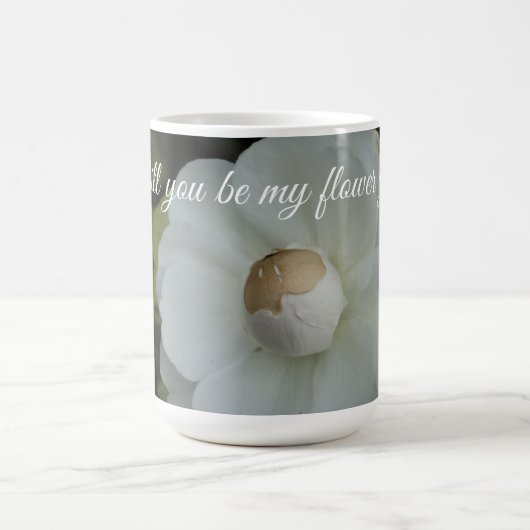 私の花、白い花の写真 コーヒーマグカップ (中央)