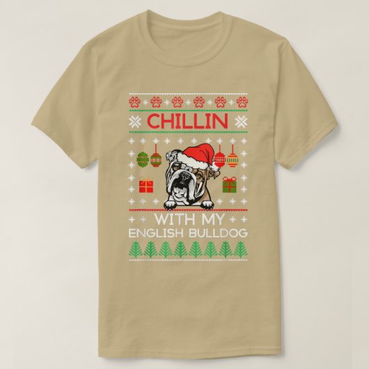 私の英語のブルドッグとチリンSanta醜いクリスマス Tシャツ (デザイン正面)