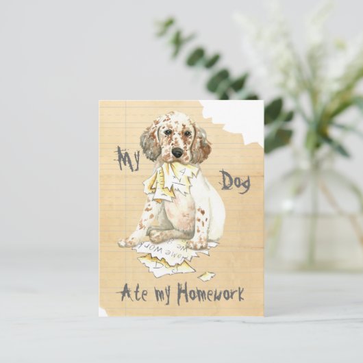 私の英語は宿題食べを設定する ポストカード (スタンド正面)