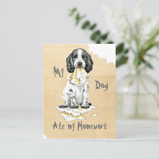 私の英語コッカー食べスパニエル犬私の宿題はがき ポストカード (スタンド正面)
