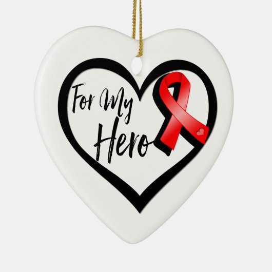私の英雄のための赤い認識度のリボン セラミックオーナメント (右)