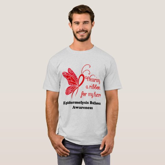 私の英雄- EBのワイシャツのためのリボンを身に着けています Tシャツ (正面フル)