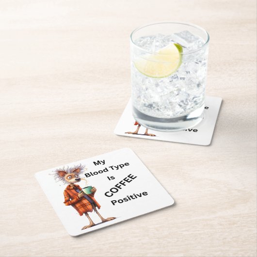 私の血液型はコーヒー前向き スクエアペーパーコースター (インサイチュ)