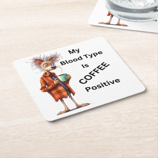 私の血液型はコーヒー前向き スクエアペーパーコースター (アングル)