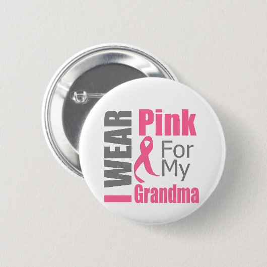 私の衣服のピンクリボンおばあちゃんの乳がん 缶バッジ (正面&裏面)