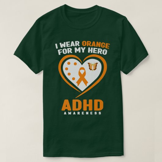 私の衣服オレンジは私のヒーローADHD認識度月の前 Tシャツ (デザイン正面)
