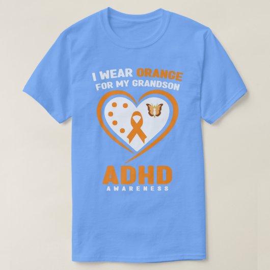 私の衣服オレンジ私の孫ADHD認識度プレミ Tシャツ (デザイン正面)