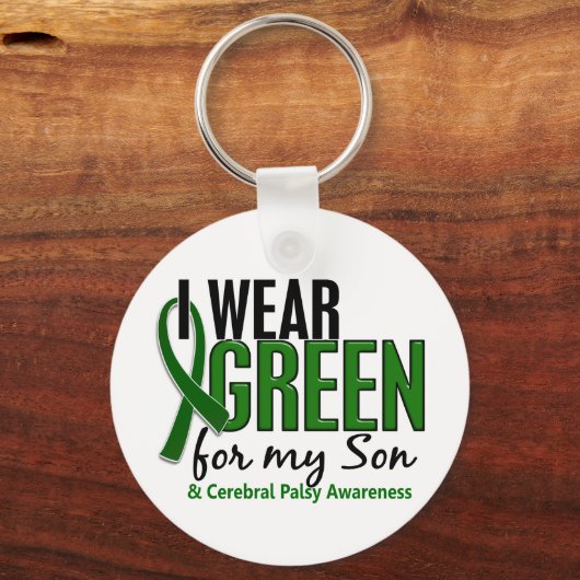 私の衣服グリーン私の息子10脳性麻痺 キーホルダー (正面)