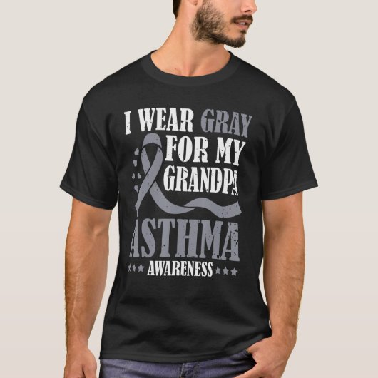 私の衣服グレイ私の祖父のサポート喘息アワレ Tシャツ (正面)