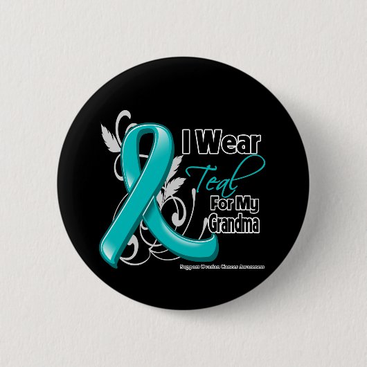 私の衣服ティール（緑がかった色）おばあちゃんの – 卵巣がん 缶バッジ (正面)
