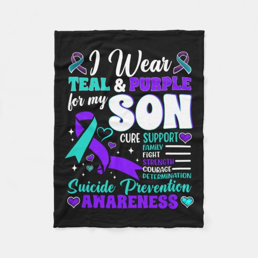 私の衣服ティール（緑がかった色）と紫の私の息子の自殺の予防 フリースブランケット (正面)