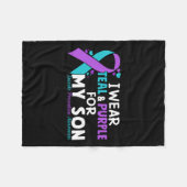 私の衣服ティール(緑がかった色)と紫の私の息子の自殺の予防 フリースブランケット (正面(横))