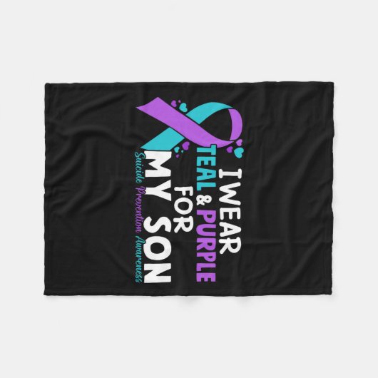 私の衣服ティール（緑がかった色）と紫の私の息子の自殺の予防 フリースブランケット (正面(横))