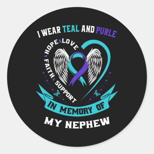 私の衣服ティール（緑がかった色）と紫の私の甥の自殺に気づいた ラウンドシール (正面)