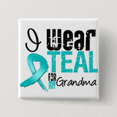 私の衣服ティール（緑がかった色）リボンおばあちゃんのために 缶バッジ (正面)