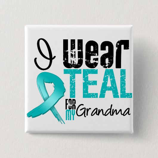 私の衣服ティール(緑がかった色)リボンおばあちゃんのために 缶バッジ (正面)