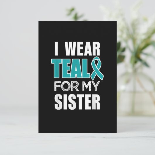 私の衣服ティール(緑がかった色)妹の卵巣がん認識度 サンキューカード (スタンド正面)