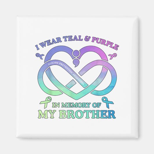 私の衣服ティール(緑がかった色)&;私の弟Suicの紫のメモリ マグネット (正面)
