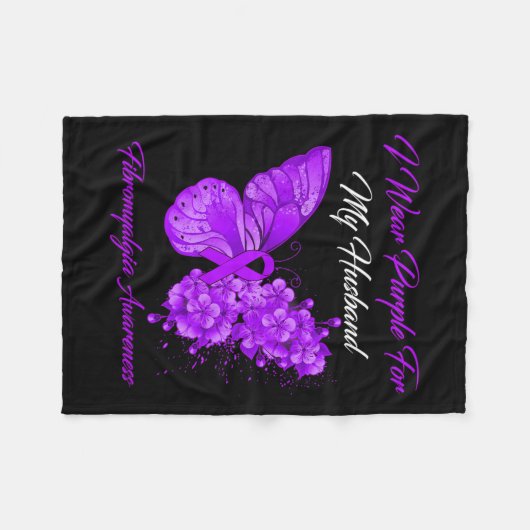 私の衣服パープル夫の線維筋痛戦士 フリースブランケット (正面(横))