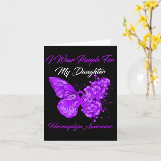 私の衣服パープル私の娘の線維筋痛戦士 カード (黄色い花)
