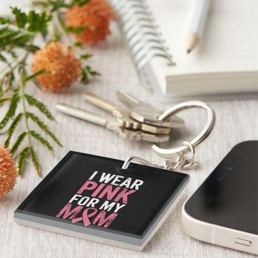 私の衣服ピンク私の母の乳がん認識度 キーホルダー (正面右)