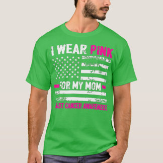 私の衣服ピンク私の母アメリカ国旗の乳がん Tシャツ