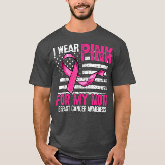 私の衣服ピンク私の母ピンクのリボンの旗の胸缶 Tシャツ