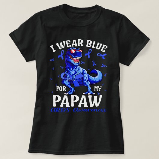 私の衣服ブルーのための私のPAPAW ARDS認識度恐竜 Tシャツ (デザイン正面)
