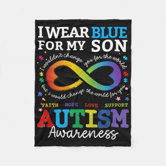私の衣服ブルース私の息子の自閉症意識ママパパP フリースブランケット (正面)
