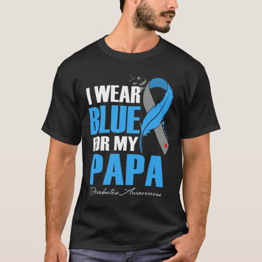 私の衣服ブルー私のパパ糖尿病の認識度羽 Tシャツ (正面)