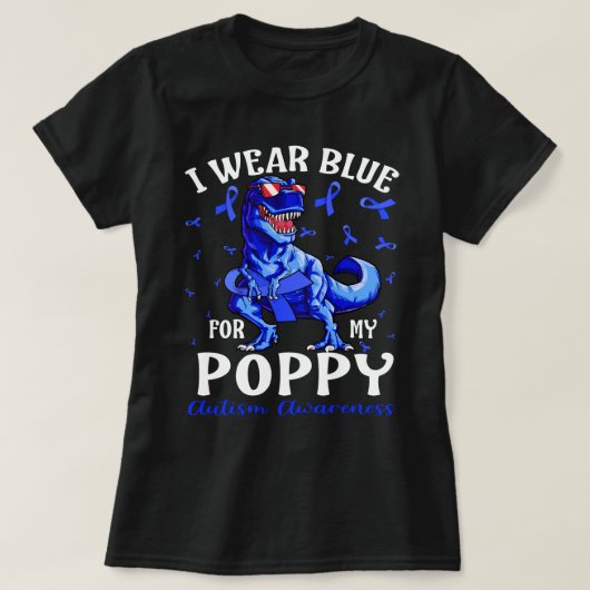 私の衣服ブルー私のポピー自閉症意識の恐竜 Tシャツ (デザイン正面)