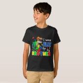 私の衣服ブルー私の兄の自閉症意識Dinosa Tシャツ (正面フル)