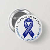 私の衣服ブルー私の叔父の大腸がんリボン 缶バッジ (正面&裏面)