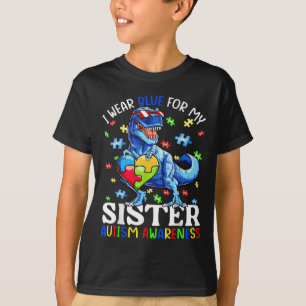 私の衣服ブルー私の妹の自閉症意識の恐竜 Tシャツ