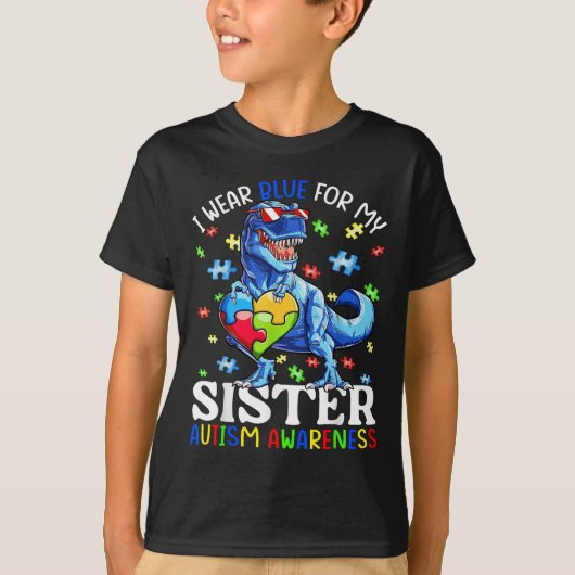 私の衣服ブルー私の妹の自閉症意識の恐竜 Tシャツ (正面)