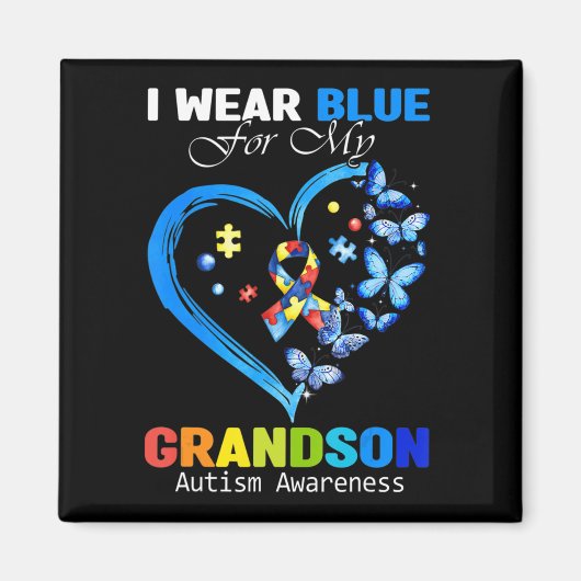 私の衣服ブルー私の孫の自閉症意識ハート マグネット (正面)