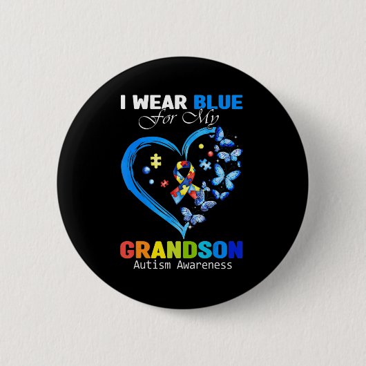 私の衣服ブルー私の孫の自閉症意識ハート 缶バッジ (正面)
