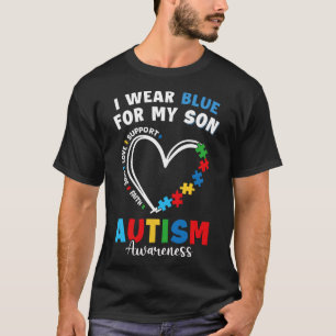 私の衣服ブルー私の息子の自閉症意識ママパパパ Tシャツ