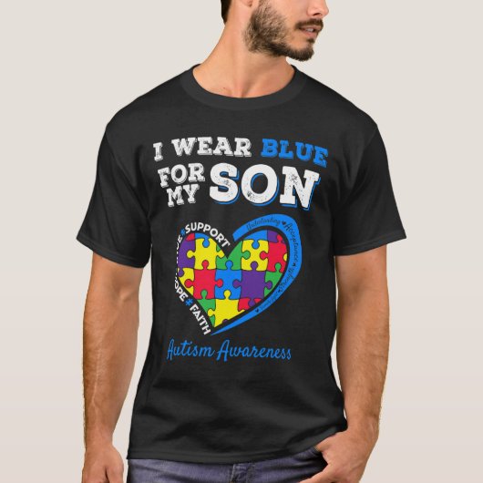 私の衣服ブルー私の息子の自閉症意識ママパパパ Tシャツ (正面)