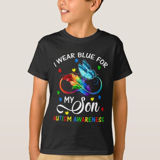 私の衣服ブルー私の息子の自閉症意識ママパパ Tシャツ (正面)