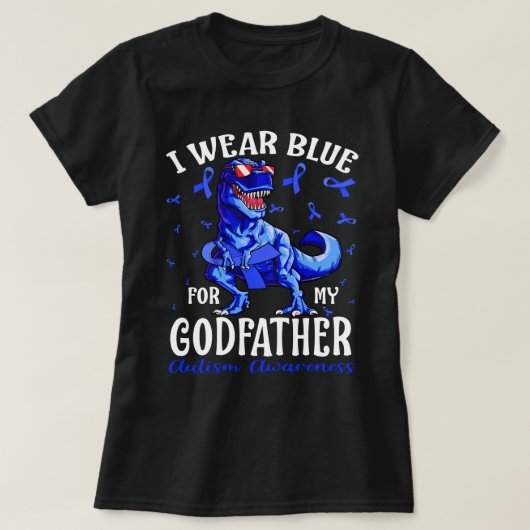 私の衣服ブルー私のGODFATHER自閉症意識Dino Tシャツ (デザイン正面)