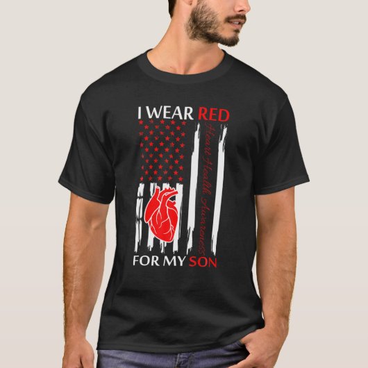 私の衣服レッド私の息子CHDハート病認識度 Tシャツ (正面)