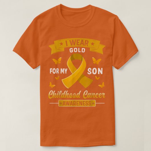 私の衣服金ゴールド息子の小児がん認識度 Tシャツ (デザイン正面)