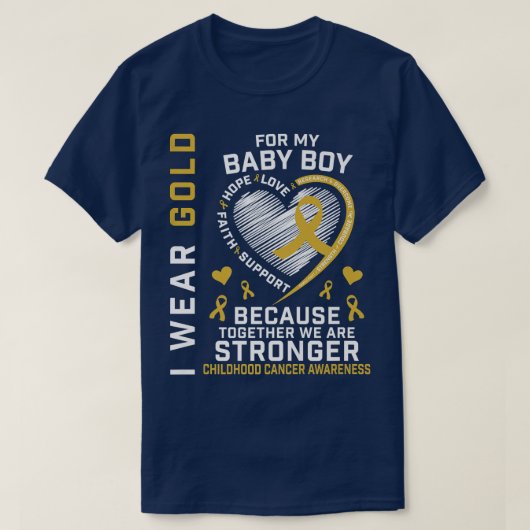 私の衣服金ゴールド男の赤ちゃん息子の小児がんA Tシャツ (デザイン正面)