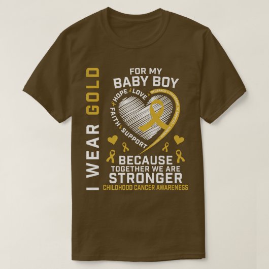 私の衣服金ゴールド男の赤ちゃん息子の小児がんA Tシャツ (デザイン正面)