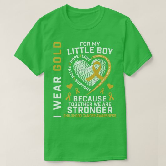 私の衣服金ゴールド私の小さな息子の小児癌 Tシャツ (デザイン正面)